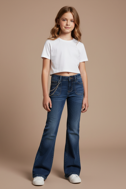 Pantalon Patte D'Éléphant Denim Bleu Évasé Enfant - Jean