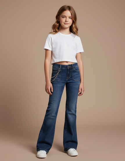 Pantalon Patte D'Éléphant Denim Bleu Évasé Enfant - Jean