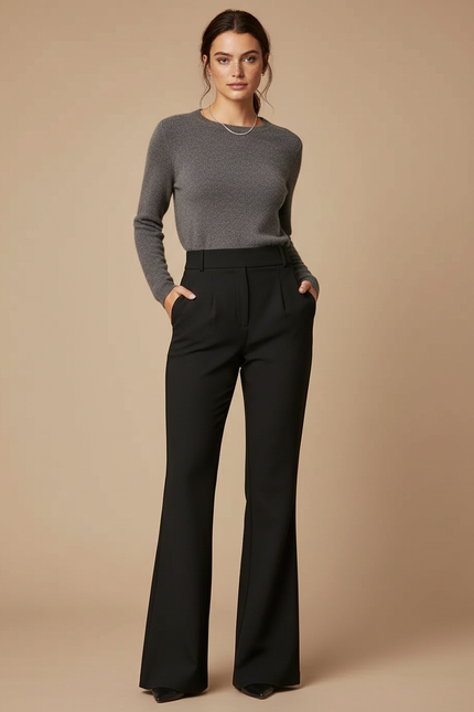 Pantalon Patte D'Éléphant Noir Taille Haute Fluide Élégant - Gabardine