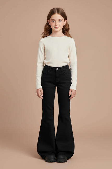Pantalon Patte D'Éléphant Noir Évasé Enfant Classique - Jean