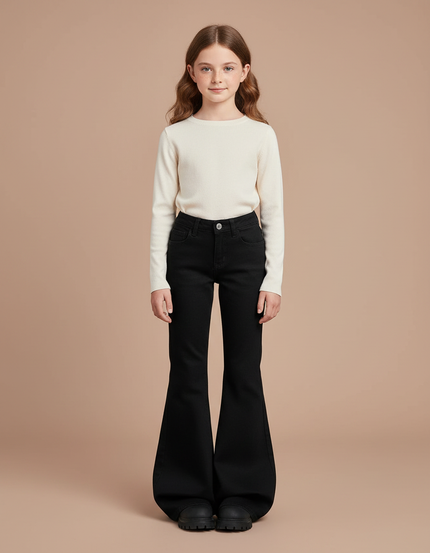 Pantalon Patte D'Éléphant Noir Évasé Enfant Classique - Jean