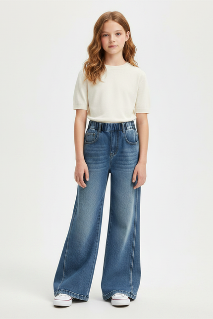 Pantalon Patte D'Éléphant Bleu Denim Ample Enfant Moderne - Jean