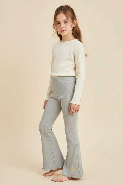 Pantalon Patte D'Éléphant Côtelé Gris Enfant Évasé Confortable - Maille