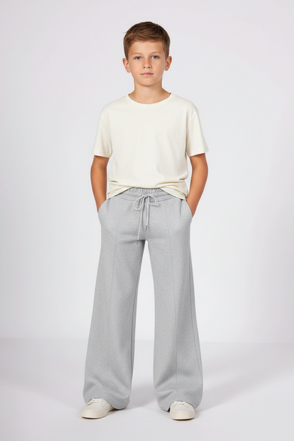 Pantalon Patte D'Éléphant Gris Molletonné Ample Décontracté Enfant