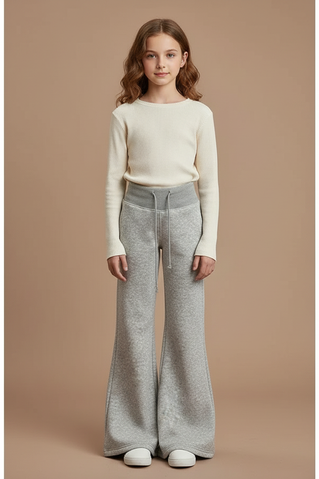 Pantalon Patte D'Éléphant Gris Ample Molleton Décontracté