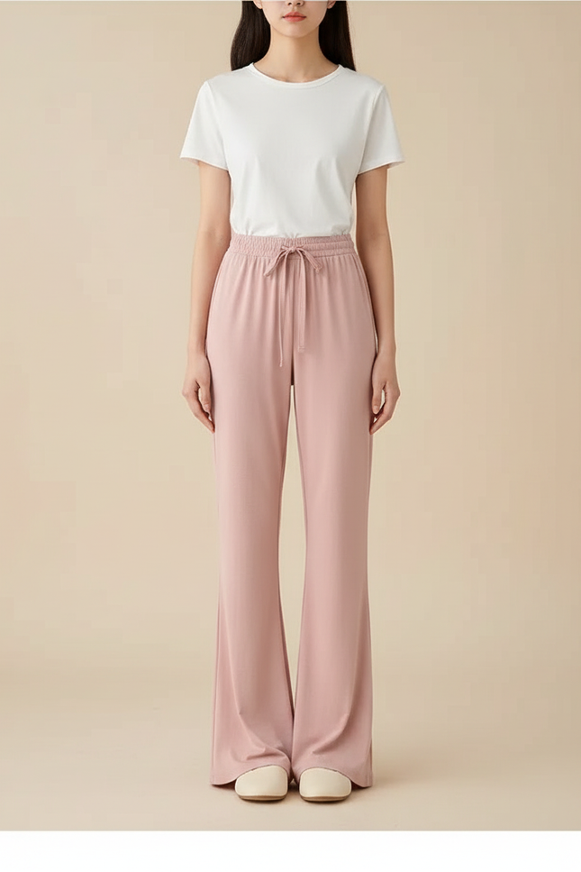 Pantalon Patte D'Éléphant Rose Fluide Ample Confortable - Maille