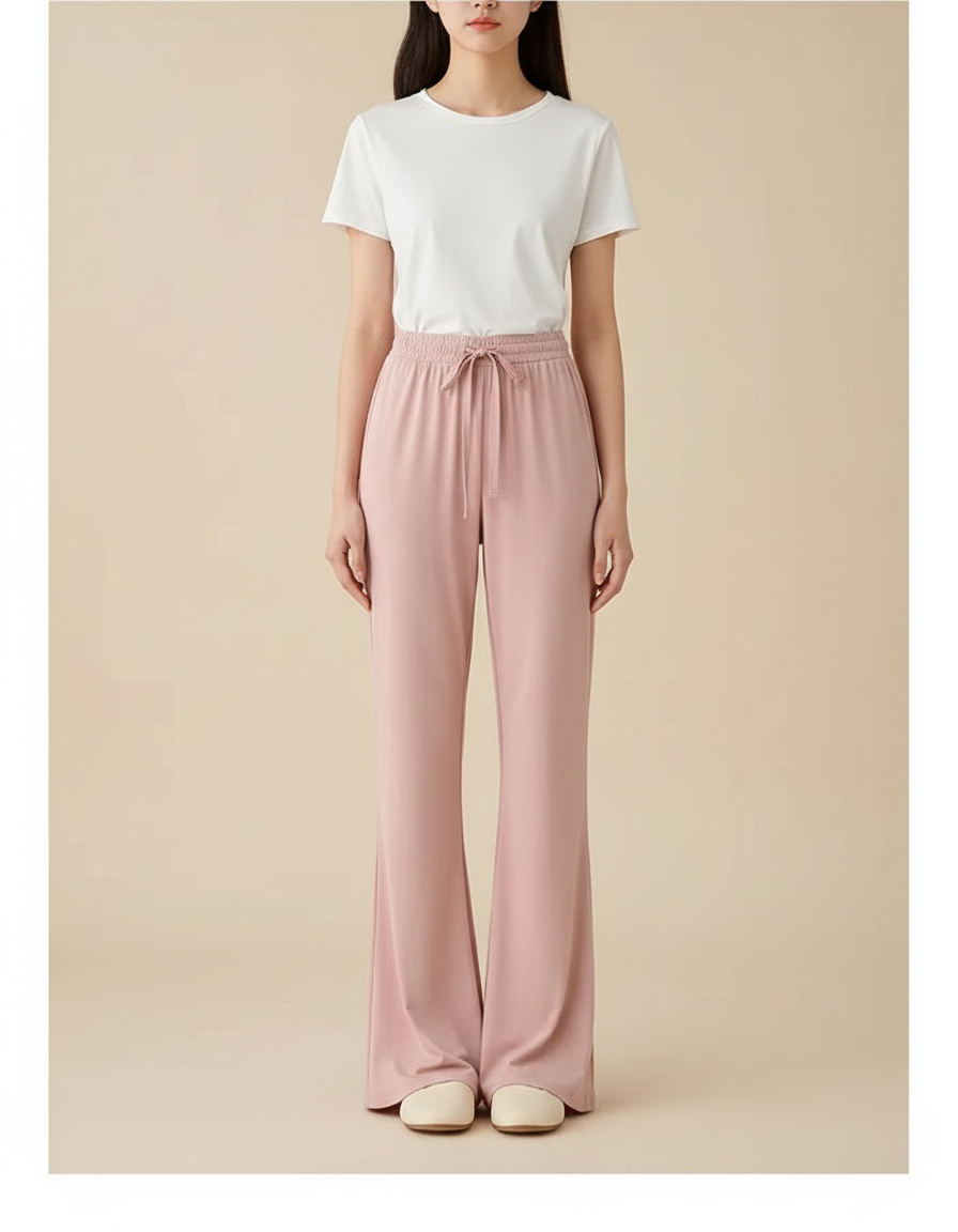 Pantalon Patte D'Éléphant Rose Fluide Ample Confortable - Maille
