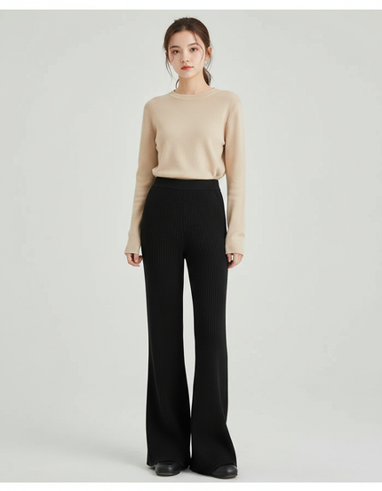 Pantalon Patte D'Éléphant Noir Tricoté Côtelé Fluide Décontracté - Maille
