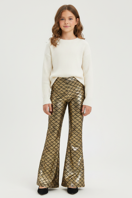 Pantalon Patte D'Éléphant Doré Écailles Brillant Évasé Fille - Polyester