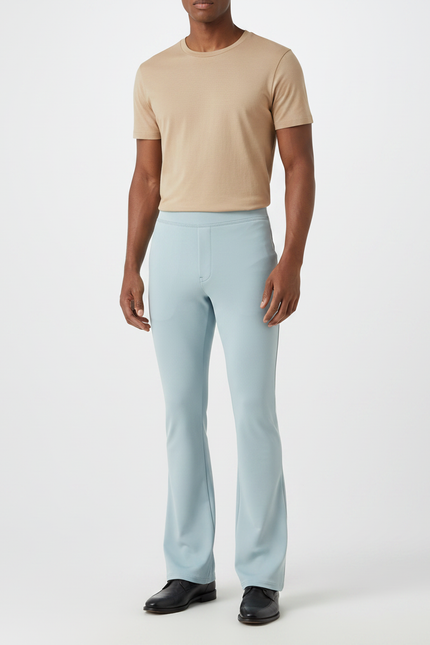 Pantalon Patte D'Éléphant Bleu Clair Évasé Ajusté Homme - Polyester
