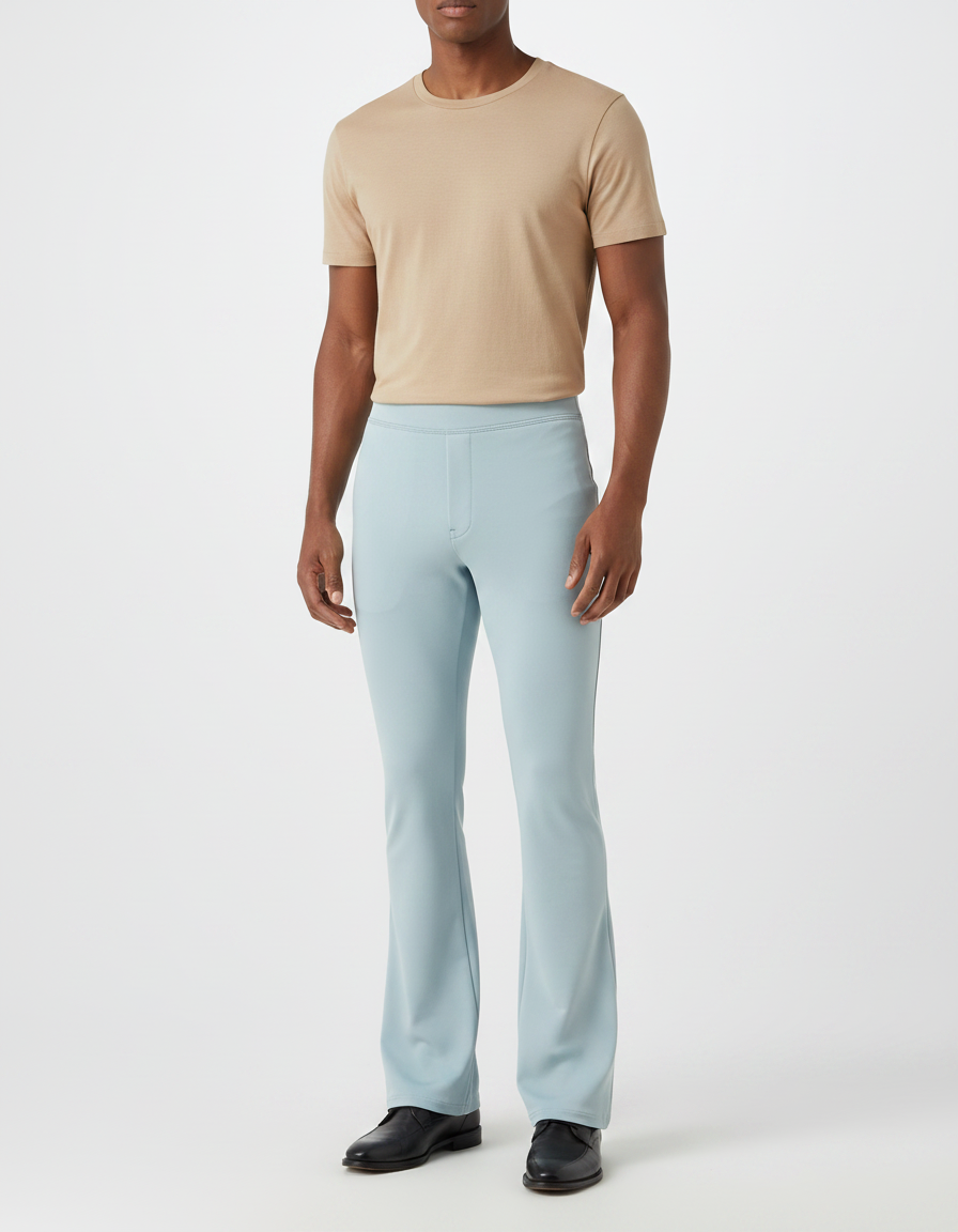 Pantalon Patte D'Éléphant Bleu Clair Évasé Ajusté Homme - Polyester