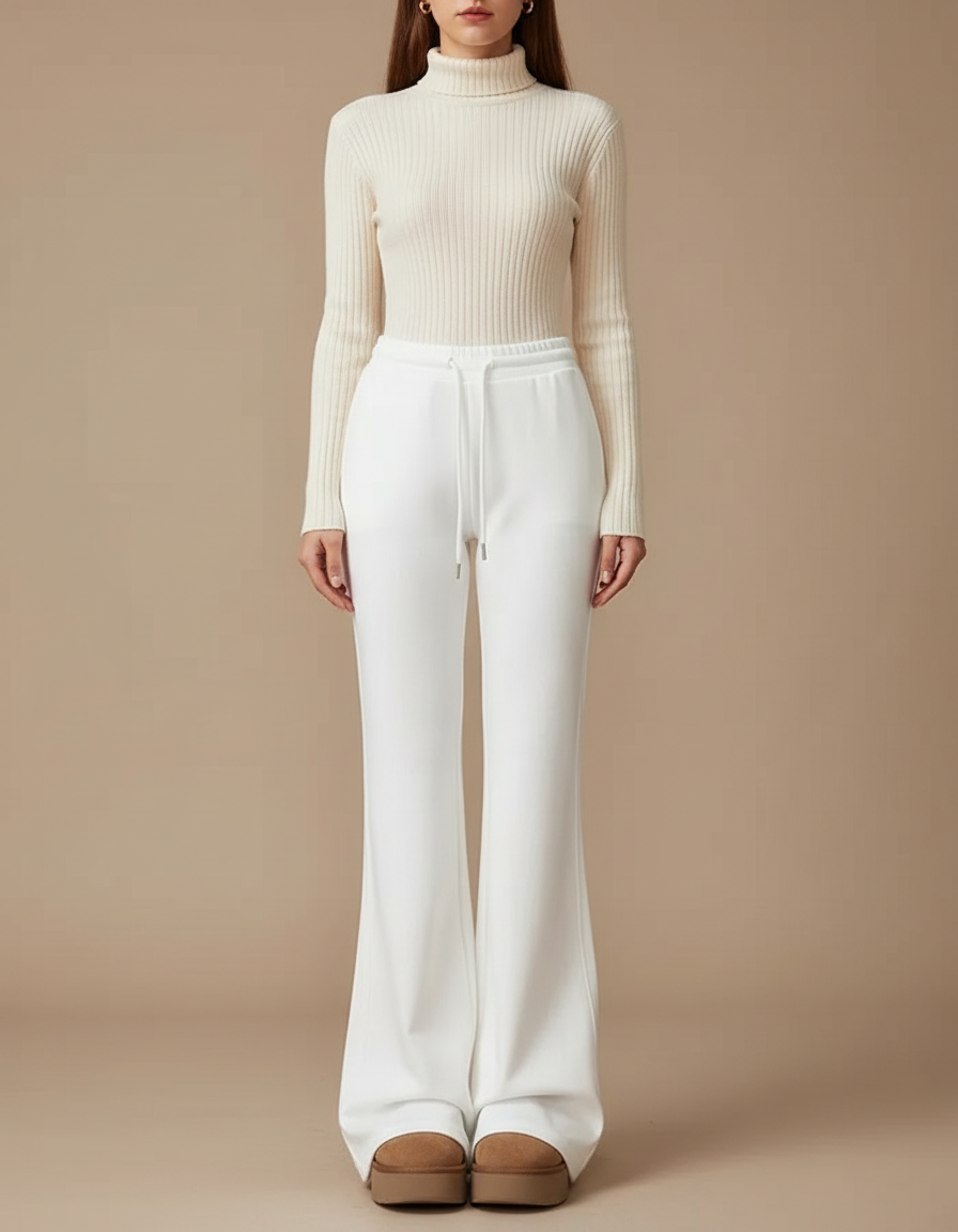 Pantalon Patte D'éléphant Femme Blanc - Molleton