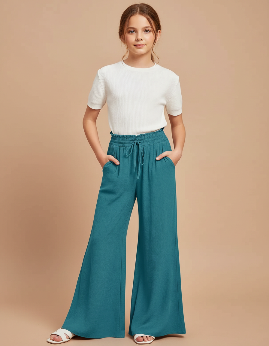 Pantalon Patte D'Éléphant Vert Émeraude Fluide Taille Haute - Viscose