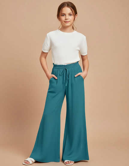Pantalon Patte D'Éléphant Vert Émeraude Fluide Taille Haute - Viscose