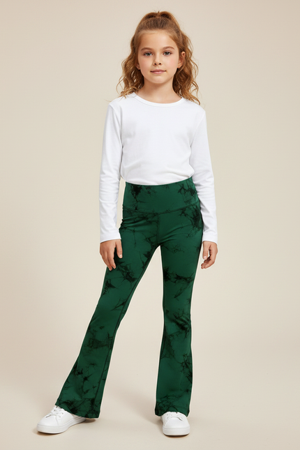 Pantalon Patte D'Éléphant Vert Tie-Dye Évasé Confortable Fille - Polyester