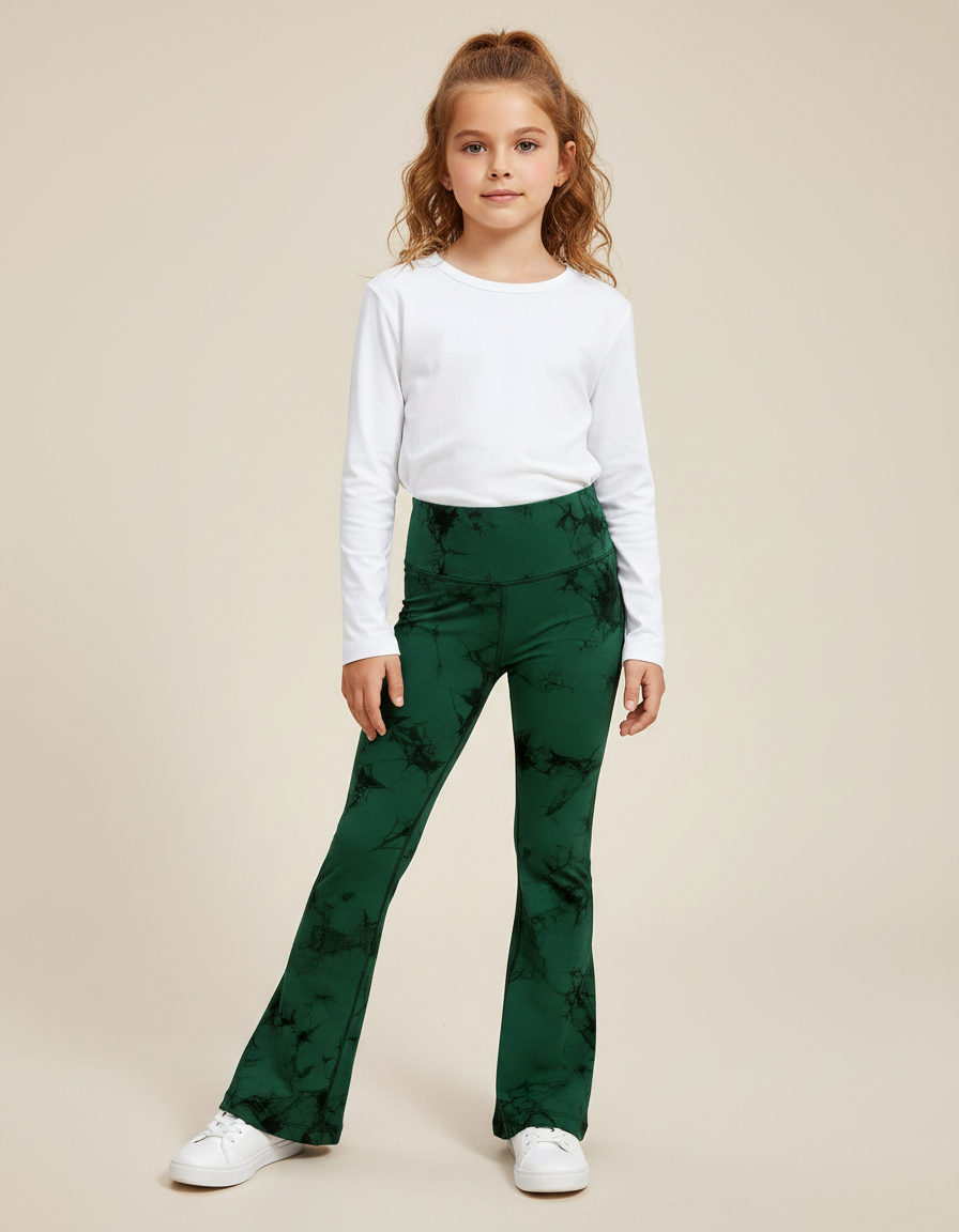 Pantalon Patte D'Éléphant Vert Tie-Dye Évasé Confortable Fille - Polyester