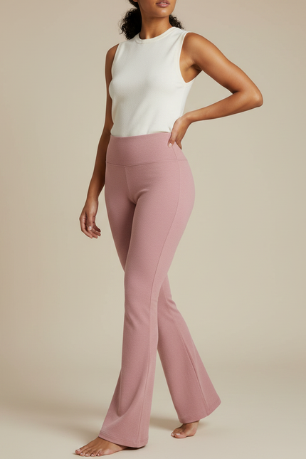 Pantalon Patte D'Éléphant Rose Évasé Confortable Taille Haute - Maille
