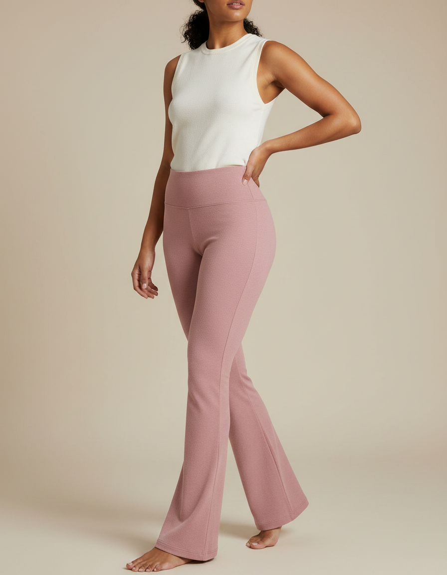 Pantalon Patte D'Éléphant Rose Évasé Confortable Taille Haute - Maille