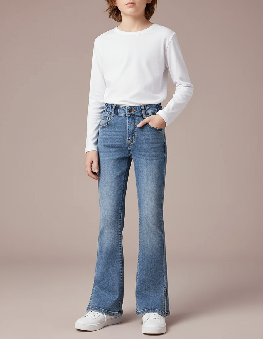 Pantalon Patte D'Éléphant Jean Denim Bleu Évasé Junior