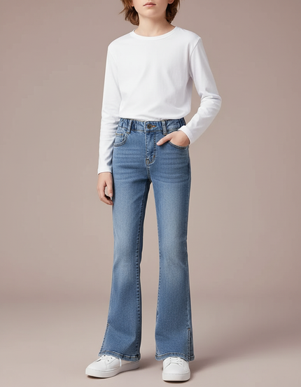 Pantalon Patte D'Éléphant Jean Denim Bleu Évasé Junior