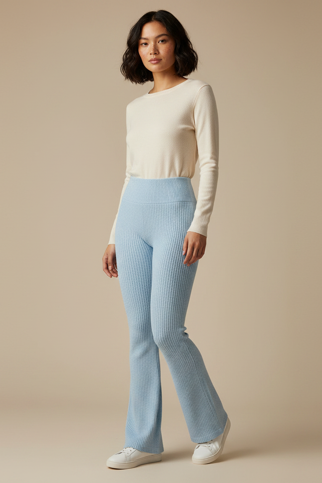Pantalon Cotelé Femme Patte D'éléphant - Bleu Maille