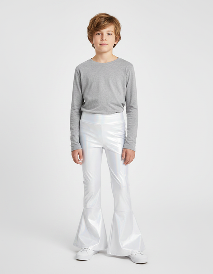 Pantalon Patte D'Éléphant Blanc Brillant Métallique Évasé Enfant - Simili cuir