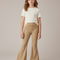 Pantalon Patte D'Éléphant Beige Côtelé Évasé Confortable Fille - Cordé