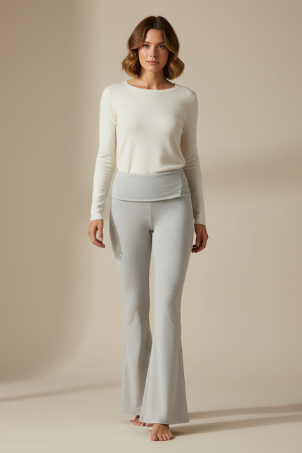 Pantalon Patte D'Éléphant Gris Clair Confortable Évasé Femme - Molleton