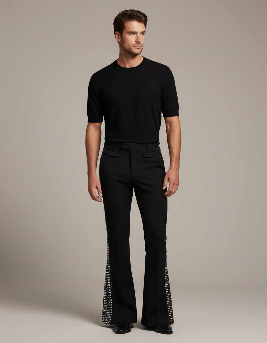 Pantalon Patte D'éléphant Paillette - Noir Polyester