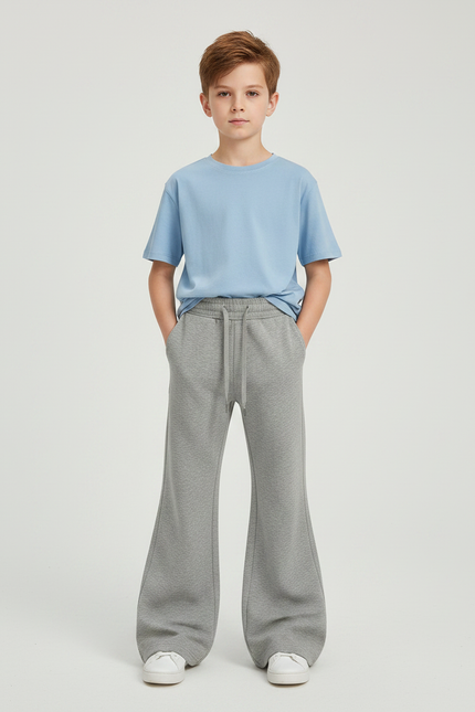 Pantalon Patte D'Éléphant Gris Chiné Décontracté Enfant Confortable - Molleton