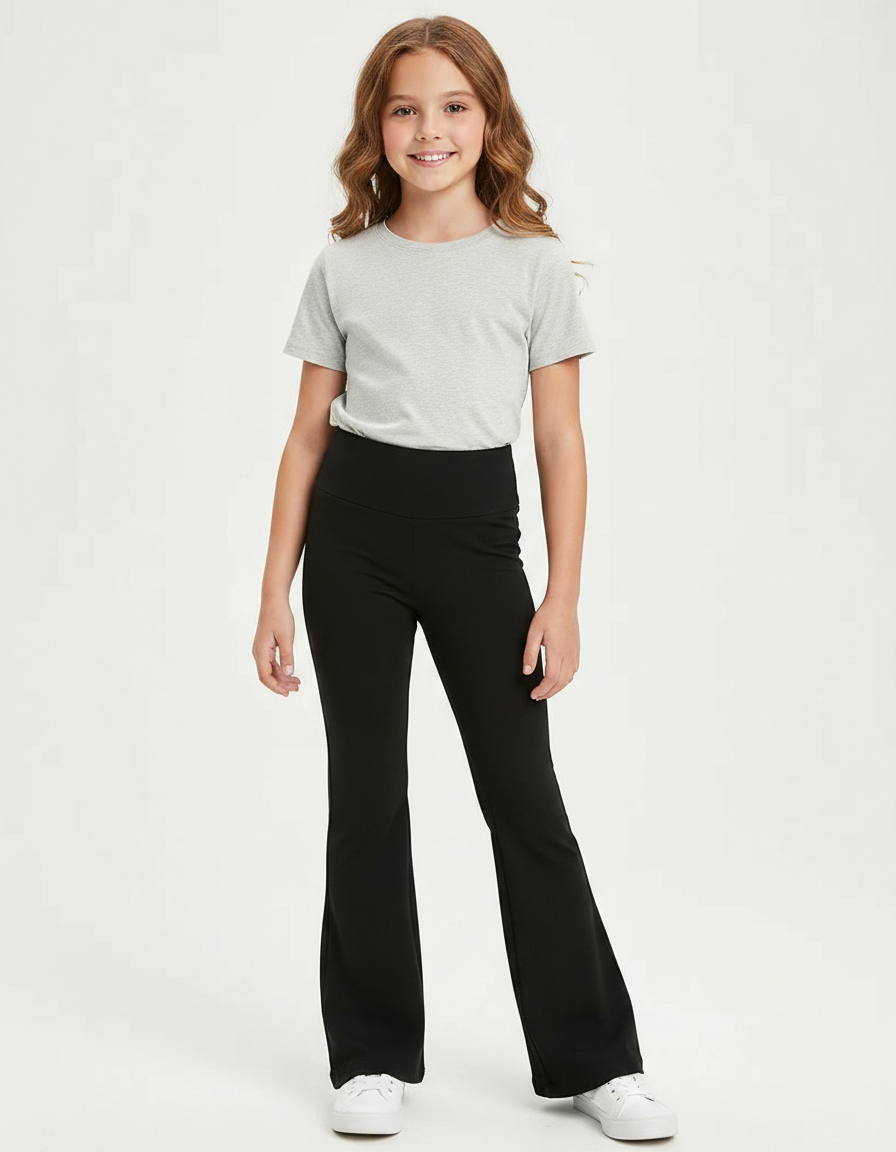 Pantalon Patte D'Éléphant Noir Taille Haute Confortable Enfant - Polyester
