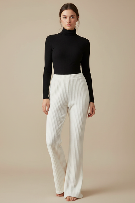 Pantalon Patte D'Éléphant Blanc Côtelé Ample Confortable - Molleton