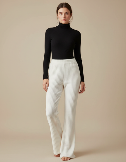 Pantalon Patte D'Éléphant Blanc Côtelé Ample Confortable - Molleton