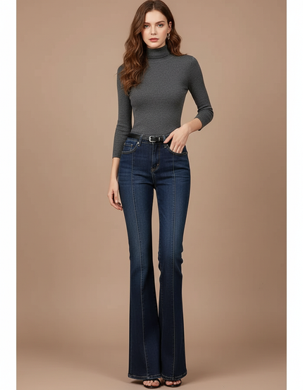 Pantalon Patte D'Éléphant Bleu Foncé Taille Haute Évasé - Marine Jean