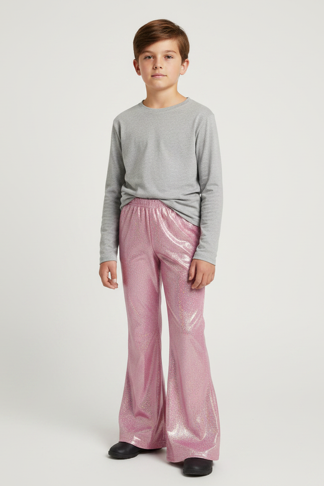 Pantalon Patte D'Éléphant Rose Brillant Holographique Enfant - Polyester