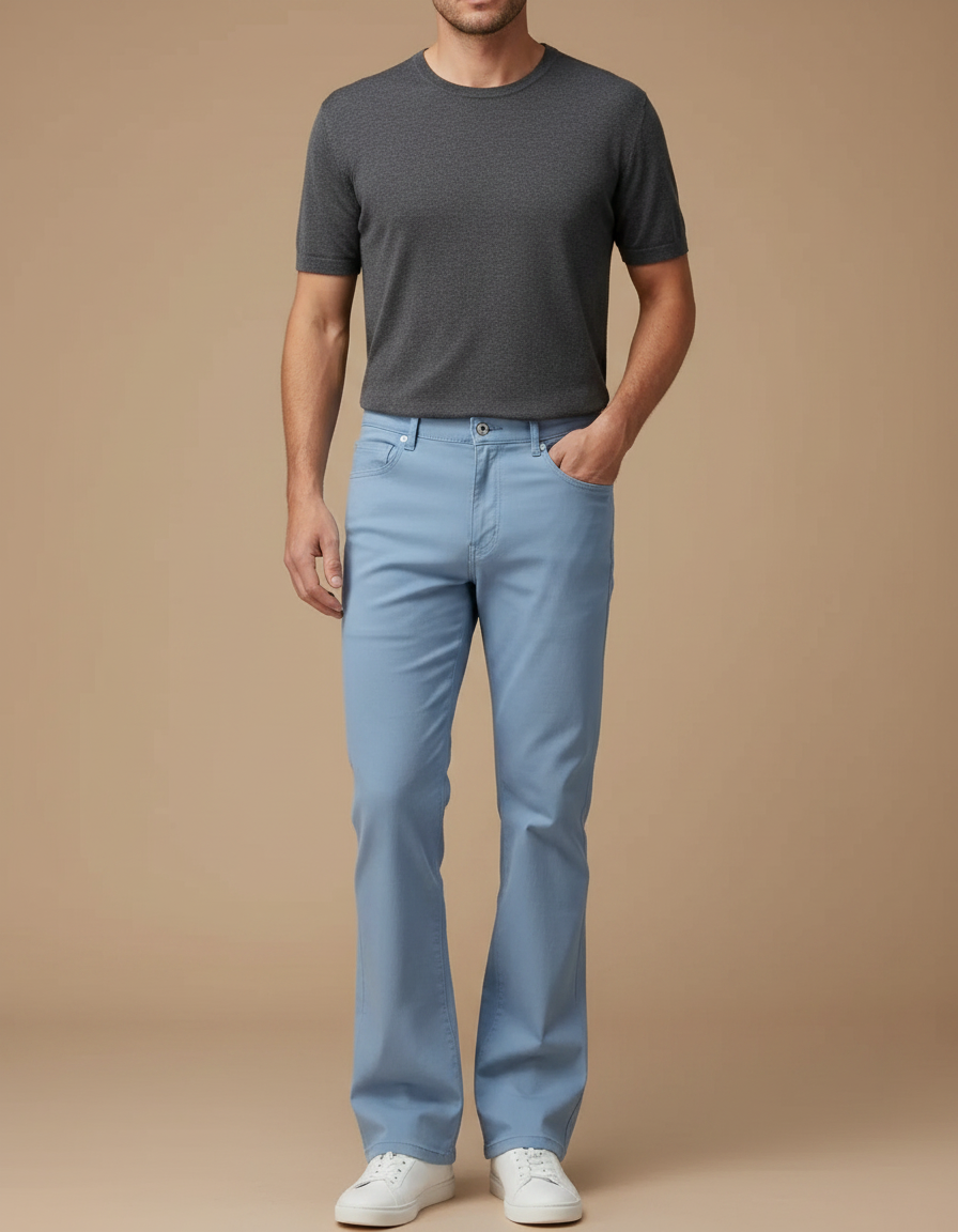 Pantalon Patte D'Éléphant Homme Bleu Ciel Décontracté Classique - Gabardine