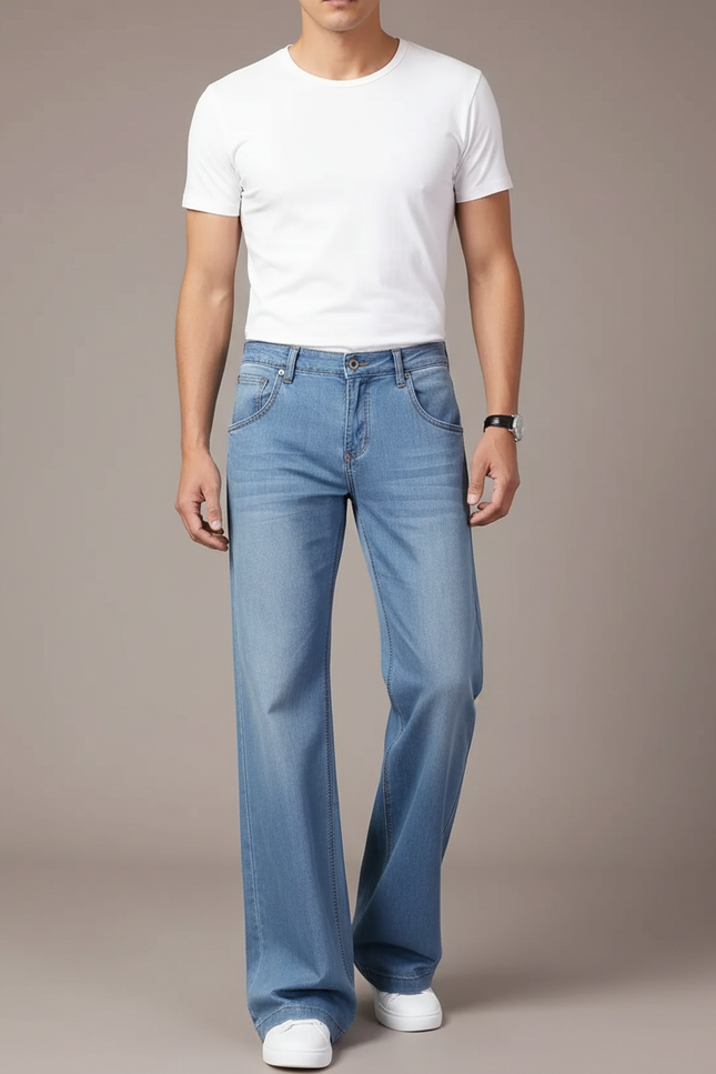 Pantalon Patte D'Éléphant En Jean Bleu Clair Droit Classique