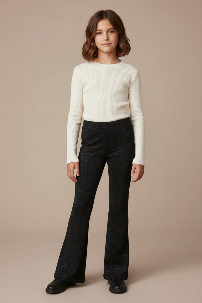 Pantalon Patte D'Éléphant Noir Pailleté Enfant Évasé Velours