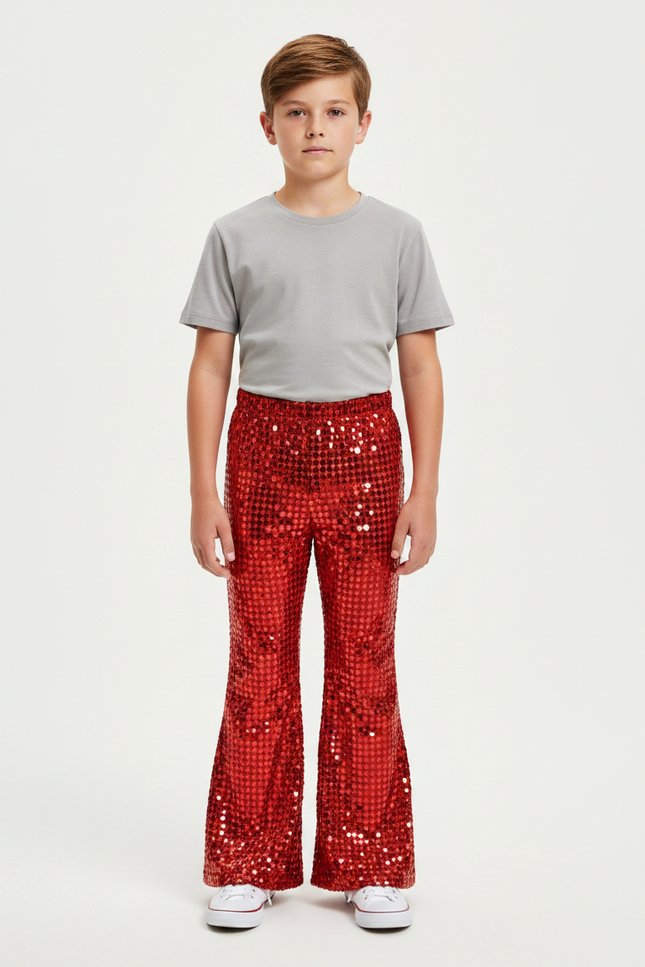 Pantalon Patte D'Éléphant Rouge Pailleté Évasé Enfant Brillant - Polyester