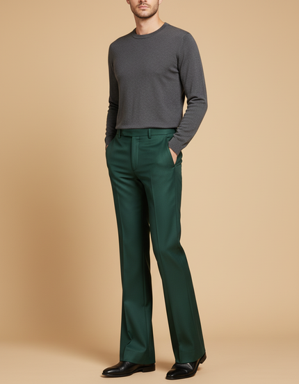 Pantalon Patte D'Éléphant Vert Classique Homme Élégant - Gabardine