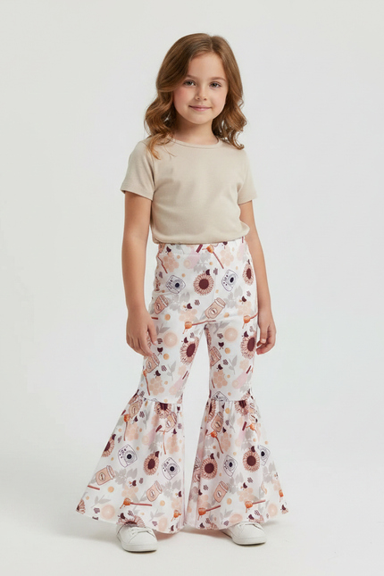 Pantalon Patte D'Éléphant Imprimé Floral Blanc Confortable Fille - Polyester