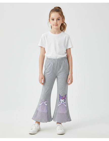 Pantalon Patte D'Éléphant Gris Évasé Kuromi Tulle Fille - Molleton