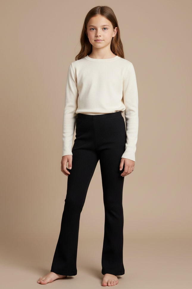 Pantalon Patte D'Éléphant Fille Noir Flare Stretch Annee 70 - Maille