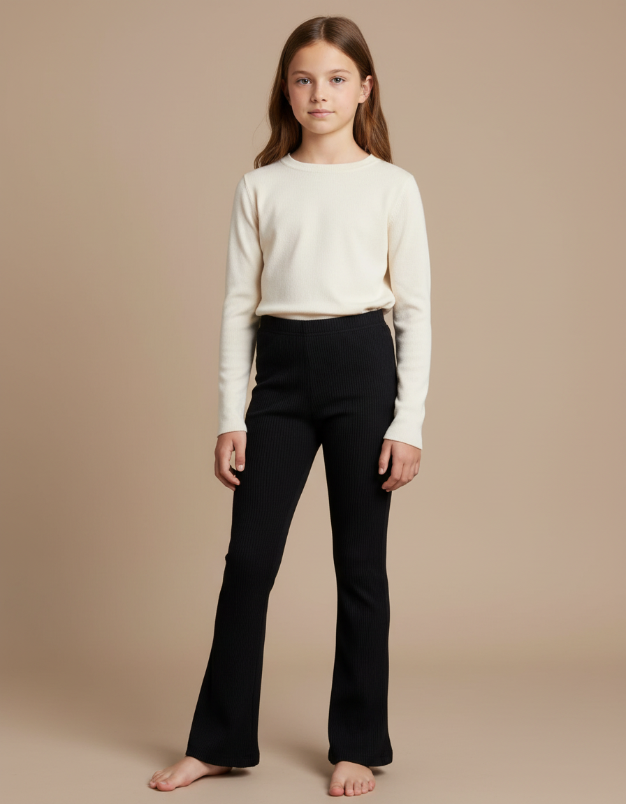 Pantalon Patte D'Éléphant Fille Noir Flare Stretch Annee 70 - Maille