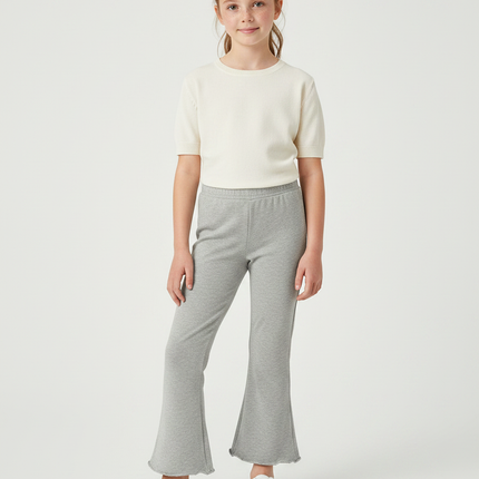 Pantalon Patte D'Éléphant Gris Chiné Confortable Décontracté Fille - Molleton
