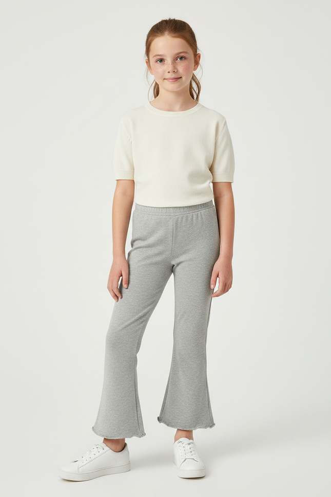 Pantalon Patte D'Éléphant Gris Chiné Confortable Décontracté Fille - Molleton