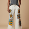 Pantalon Patte D'Éléphant Écru Lin Ample Motifs Ethniques Colorés - Beige