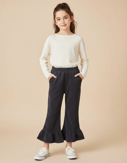 Pantalon Patte D'Éléphant Côtelé Noir Évasé Enfant Décontracté - Cordé