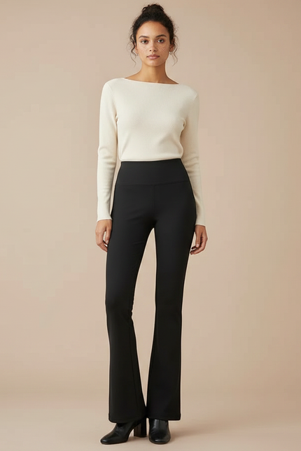 Pantalon Patte D'Éléphant Noir Taille Haute Stretch Confortable - Maille