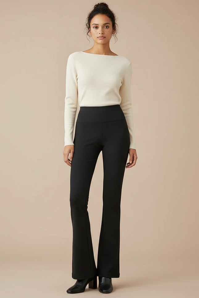Pantalon Patte D'Éléphant Noir Taille Haute Stretch Confortable - Maille